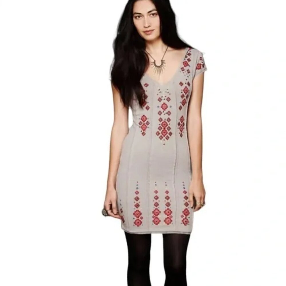 Free People Embroidered Mini Dress Gray Size XS